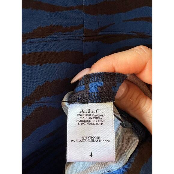 A.L.C. Blue Black Noelle Sheath Animal Print Dress sz 4. - Picture 12 of 14